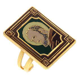 Ring verstellbar mit Motiv Pio von Pietrelcina, grün