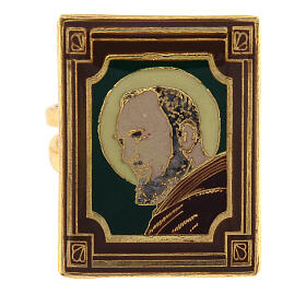 Gold plated ring of St Pio, green background, adjustable
