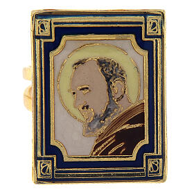 Pierścionek Święty Pio z Pietrelciny, tło kolor masy perłowej, regulowany