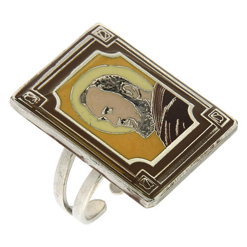 Ring verstellbar mit Motiv Pio von Pietrelcina, ockerfarben 1