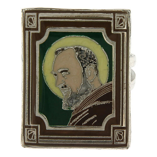 Ring verstellbar mit Motiv Pio von Pietrelcina, grün 2