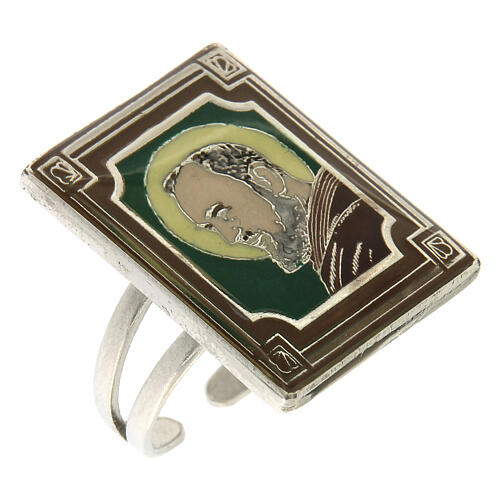 Ring of St Pio, green background, adjustable 1