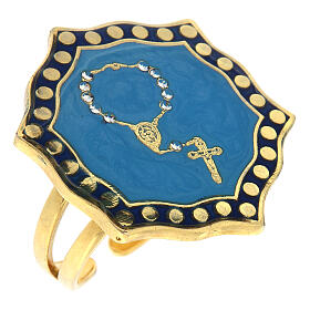 Ring with single decade rosary, blue medal, adjustable diameter