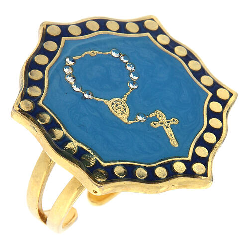 Ring with single decade rosary, blue medal, adjustable diameter 1