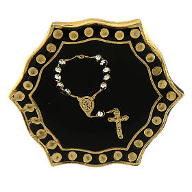 Gold plated ring with single decade rosary, black medal, adjustable diameter