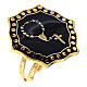 Gold plated ring with single decade rosary, black medal, adjustable diameter s1