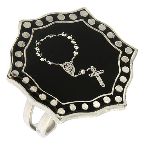 Ring with single decade rosary, black medal, adjustable diameter 1