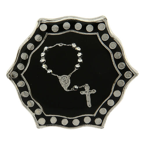 Ring with single decade rosary, black medal, adjustable diameter 2