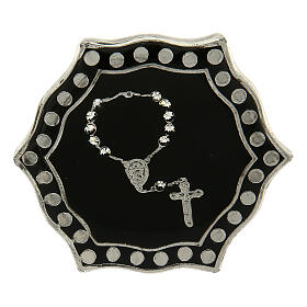 Adjustable decade rosary ring with black rhinestones