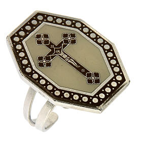 Adjustable ring, cross, ivory colour