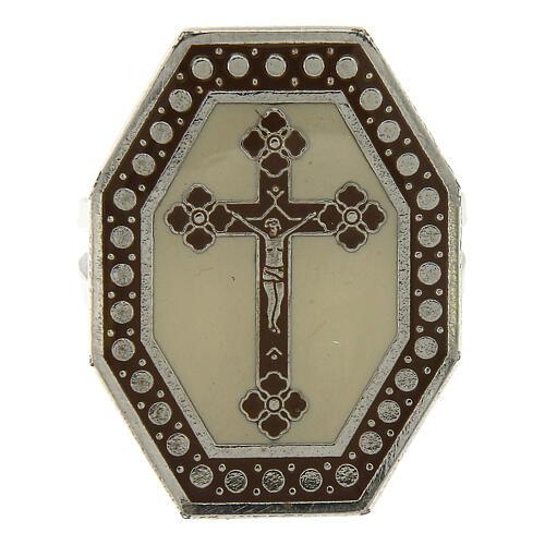 Pierścionek regulowany Krzyż, tło kość słoniowa 2