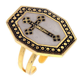 Gold plated ring, cross on white background