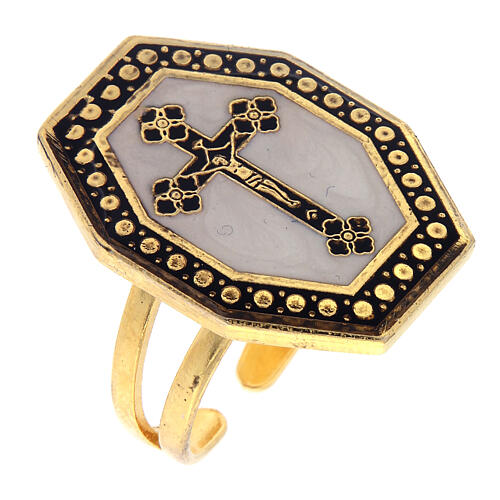 Gold plated ring, cross on white background 1