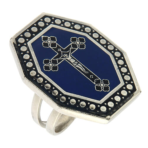 Adjustable ring, cross, dark blue enamel 1