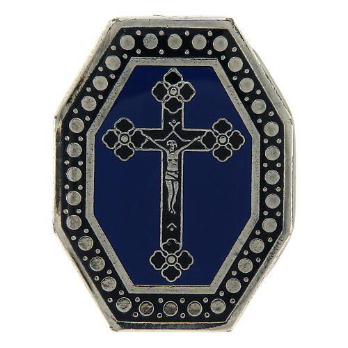 Pierścionek regulowany Krzyż, tło niebieskie 2