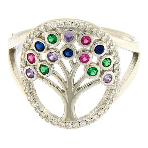 Ring aus Silber 925 mit bunten Zirkonen und Lebensbaum 2