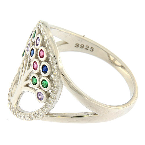 Ring aus Silber 925 mit bunten Zirkonen und Lebensbaum 3
