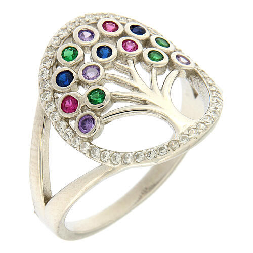 Tree of Life ring with colourful zircons, 925 silver 1