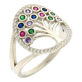 Tree of Life ring with colored zircons 925 silver