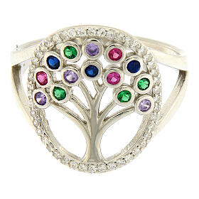 Tree of Life ring with colored zircons 925 silver