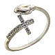 Adjustable ring with rhinestone cross and ex-voto heart, 925 silver s1