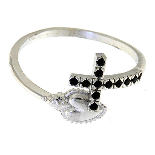 Adjustable ring with black cross and ex-voto heart, 925 silver 3
