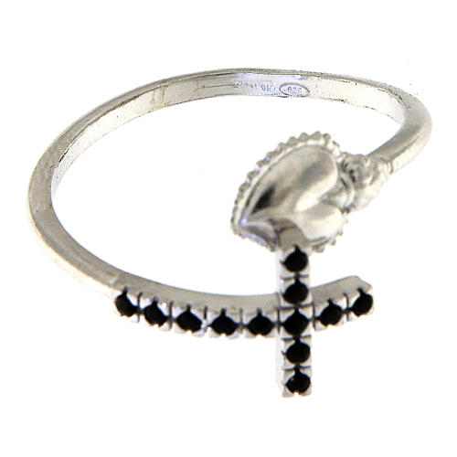 Adjustable ring with black cross and ex-voto heart, 925 silver 4