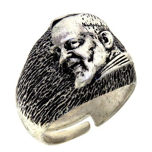 Mit dem Gesicht von Pater Pio verzierter verstellbarer Ring aus Silber 925 1