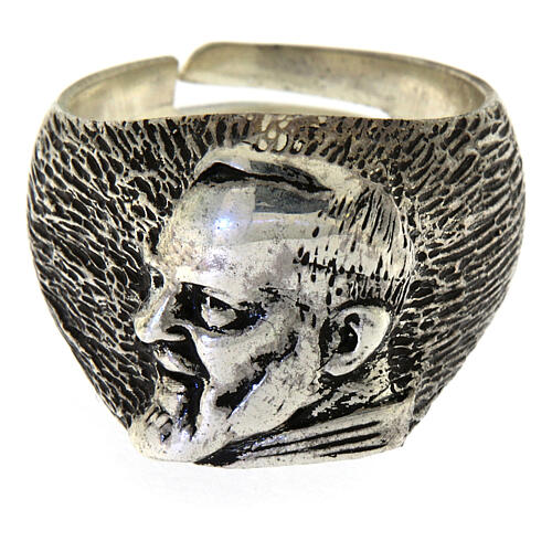 Mit dem Gesicht von Pater Pio verzierter verstellbarer Ring aus Silber 925 2