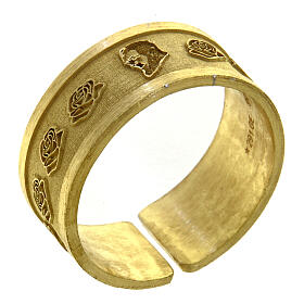 Verstellbarer vergoldeter Ring mit Pater Pius aus Silber 925