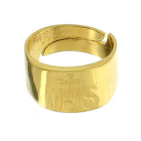 Adjustable ring with IHS engraving, gold plated 925 silver