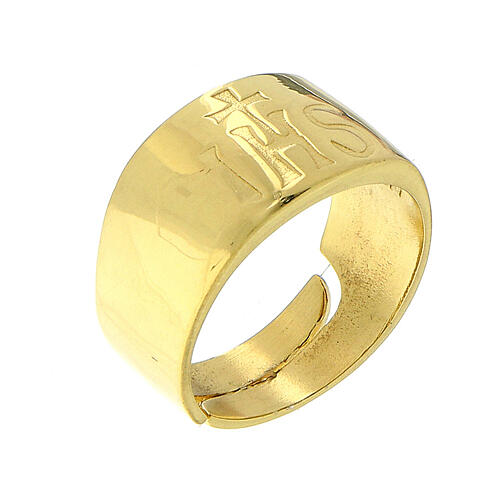 Adjustable ring with IHS engraving, gold plated 925 silver 1