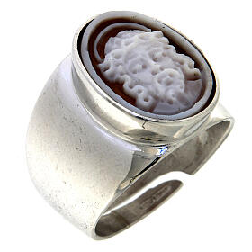 Signet ring with Jesus' cameo, rhodium-plated 925 silver, adjustable