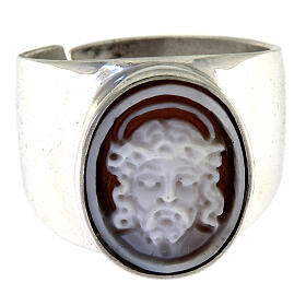 Signet ring with Jesus' cameo, rhodium-plated 925 silver, adjustable