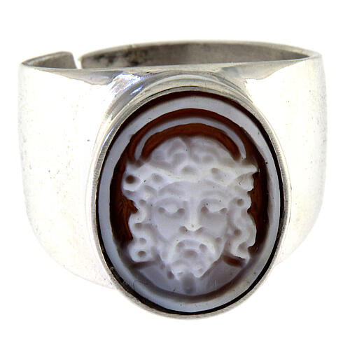 Anello argento 925 rodiato con cammeo Cristo regolabile 2