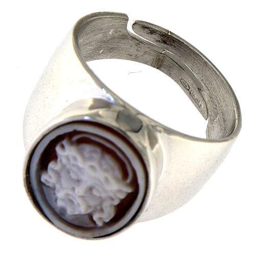 Anello argento 925 rodiato con cammeo Cristo regolabile 4