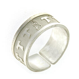 Adjustable ring with Saint Francis and tau crosses, 925 silver