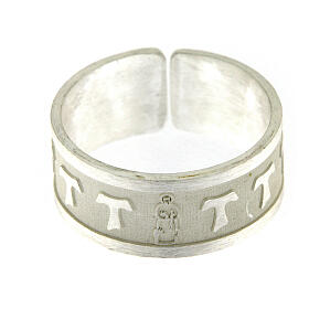 Adjustable ring with Saint Francis and tau crosses, 925 silver