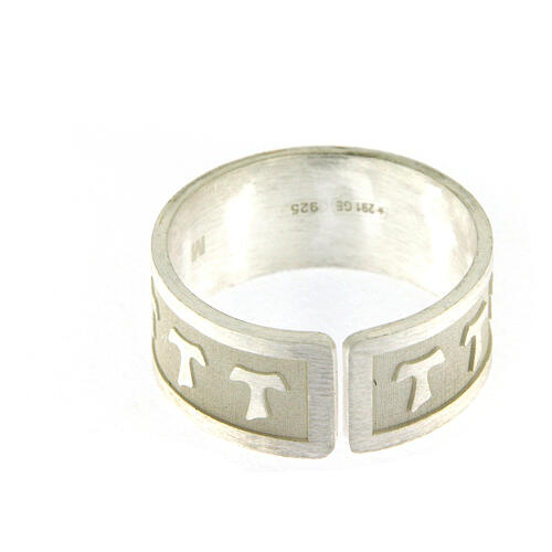 Adjustable ring with Saint Francis and tau crosses, 925 silver 3