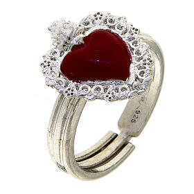 Adjustable ring with red heart, 925 silver