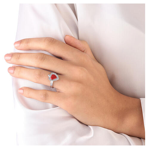 Adjustable ring with red heart, 925 silver 2