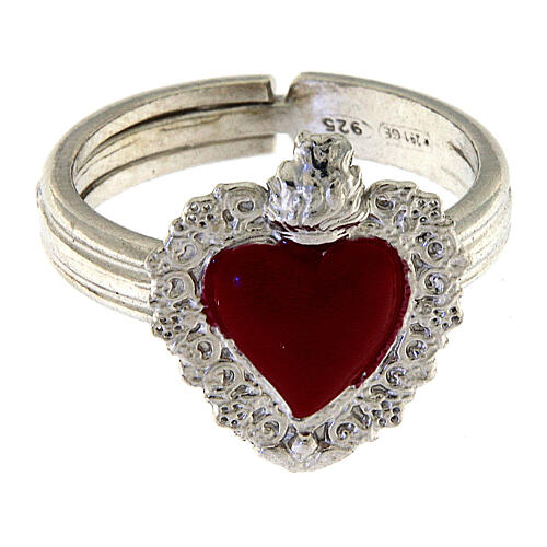 Adjustable ring with red heart, 925 silver 3