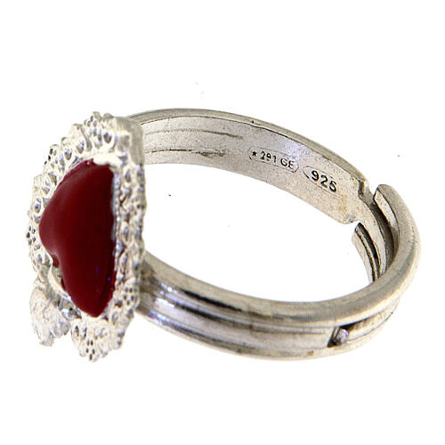 Adjustable ring with red heart, 925 silver 4