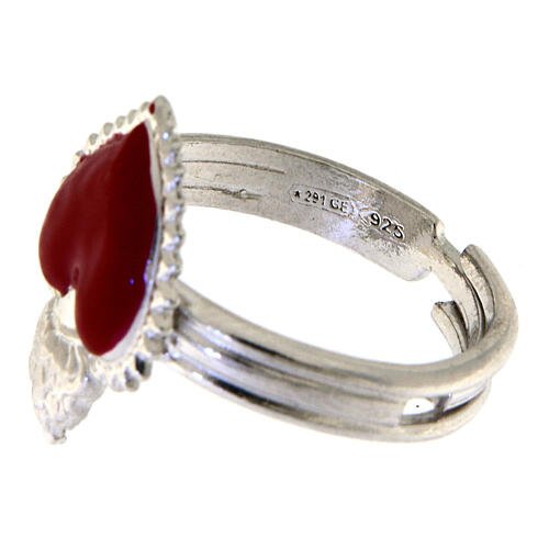 Adjustable ring with red ex-voto heart, 925 silver 3