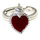 925 silver ring large red heart diam. 1.5 cm adjustable s2