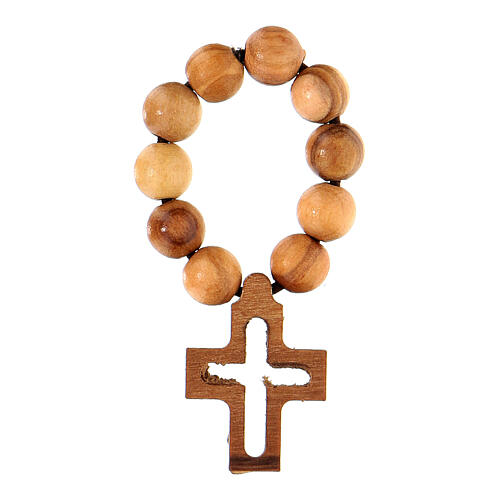 Ring aus Olivenbaumholz mit Zehner und Kreuz, 2 cm 2