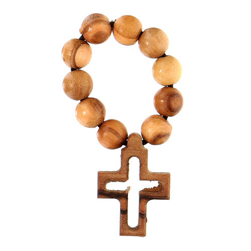 Single decade rosary ring with 2 cm cross, olivewood 1