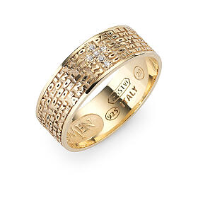 AMEN ring with Our Father prayer and zircon cross, gold plated 925 silver