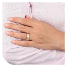 AMEN ring with Our Father prayer and zircon cross, gold plated 925 silver