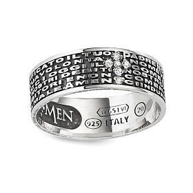 AMEN ring Our Father with cross of zircons, 925 silver